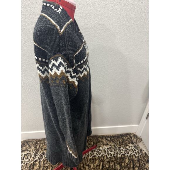 Womens Nordic Cardigan Sweater Fair Isle Wool Blend Gray Brown White - Picture 2 of 6